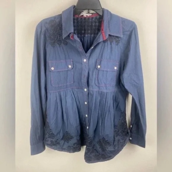 JOHNNY WAS 3J Workshop Embroidered button down-Hard-to-Find-M - Picture 8 of 13